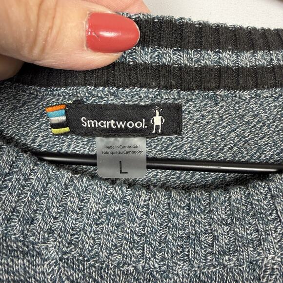 SMARTWOOL Men's Sparwood Striped Crew Sweater Merino Wool Blend Grey Black Large - Picture 2 of 8